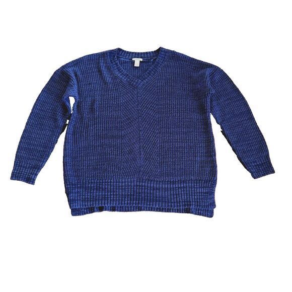 Westbound Sweaters - Westbound Women's Sz M Knit V-neck Blue Sweater Cozy Heathered Oversized
